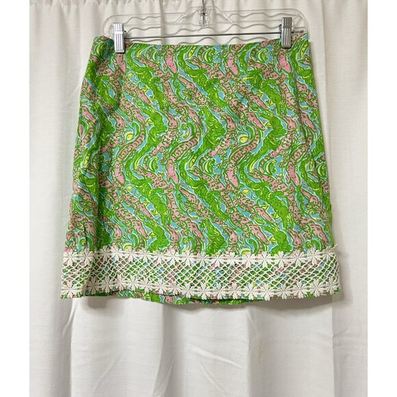 Lilly Pulitzer women's Short chomp chomp green print lace mini skirt 6 - Picture 1 of 5